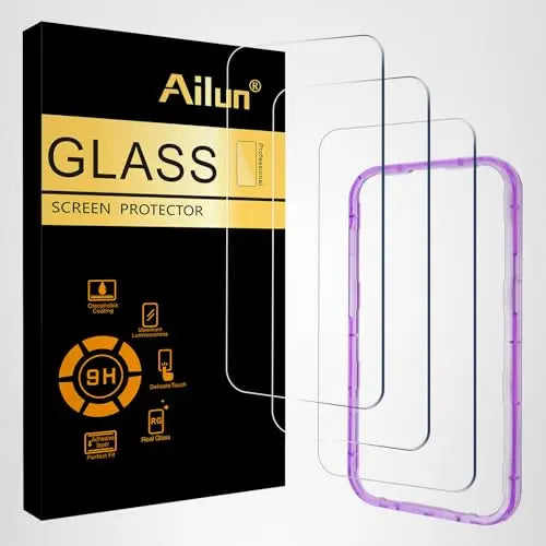 Ailun tempered glass screen protector for iPhone 16/15/15 Pro, 3 pack, case-friendly, dynamic island compatible.