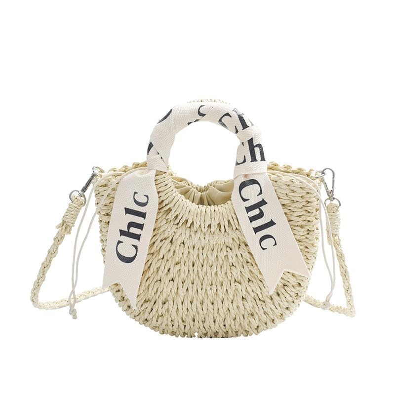 Eiyye off white woven straw beach handbag, featuring a spacious tote design perfect for summer outings.