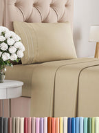 CGK Unlimited white queen sheet set, featuring soft, breathable fabric and deep pockets for a comfortable fit.