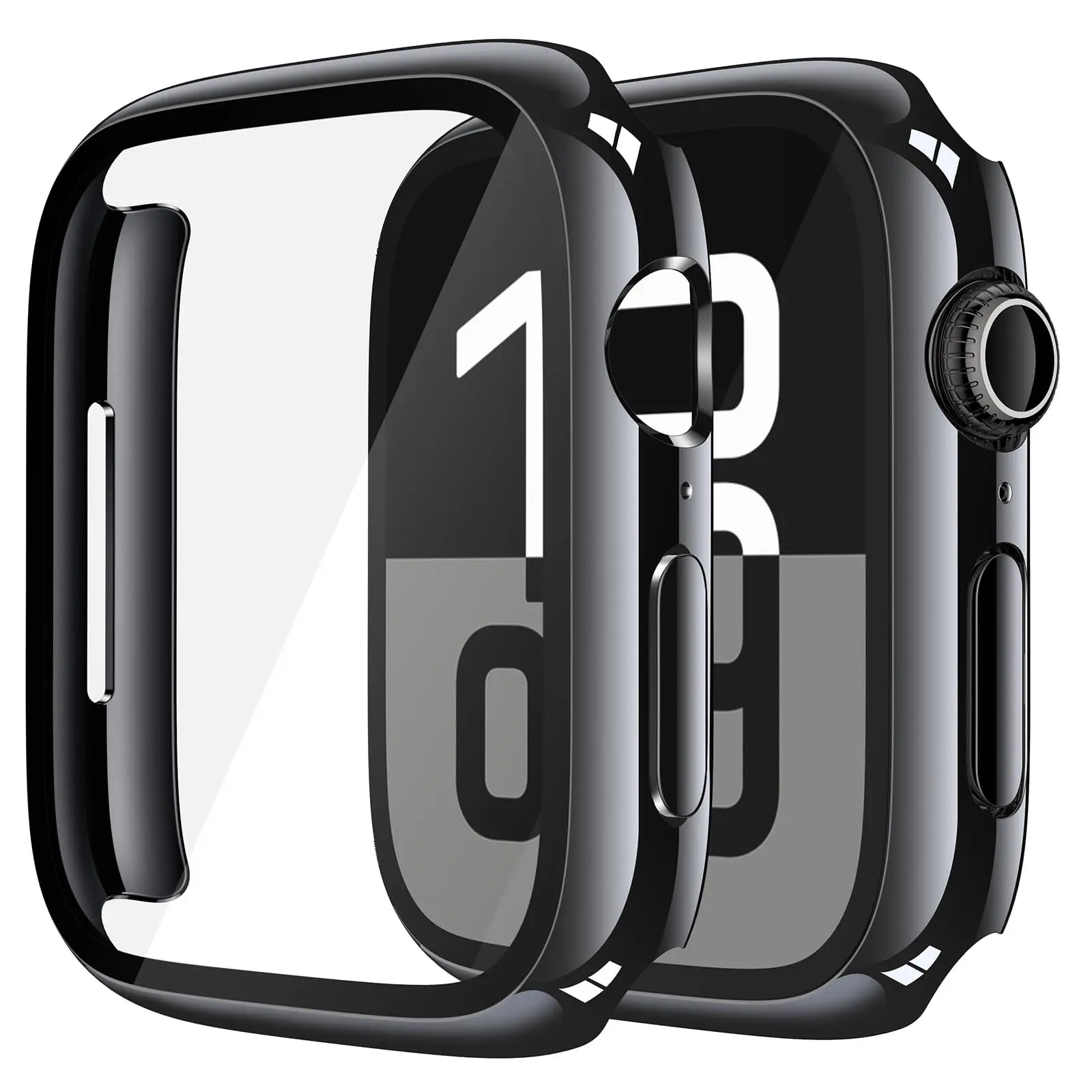 Misxi tempered glass case for Apple Watch Series 11 and 10, black screen protector cover, 46mm size, shown from the front.