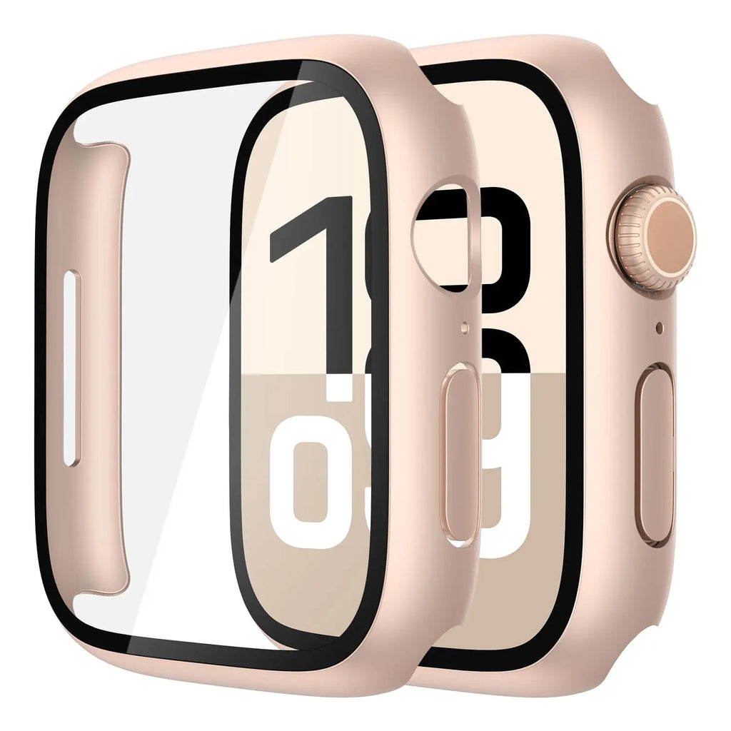 Misxi tempered glass case for Apple Watch Series 11 and 10, 46mm, black screen protector cover displayed on a watch.