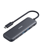 Anker USB-C hub, 5-in-1 splitter with HDMI, USB-C, and USB-A ports for MacBook Pro and Dell devices.
