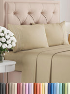 CGK Unlimited white queen sheet set with deep pockets, soft texture, and breathable fabric for comfortable sleep.