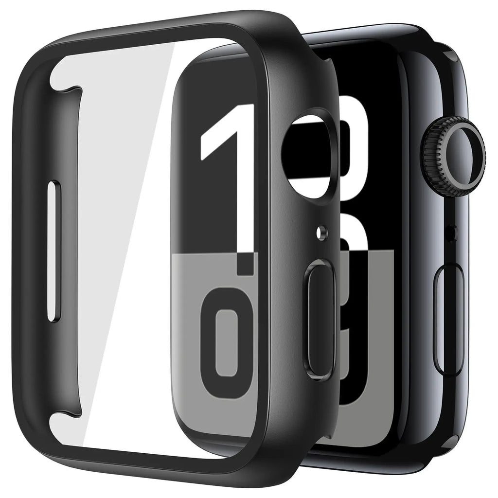Misxi tempered glass case for Apple Watch Series 10 and 11, black screen protector cover, fits 46mm models.