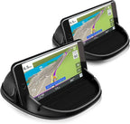Black Loncaster car phone holder on a dashboard, designed for smartphones and GPS devices, featuring a slip-free silicone mat.