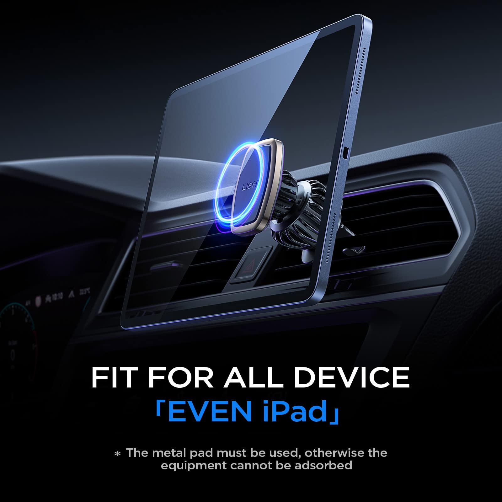 LISEN magnetic phone holder for car with strong magnets, suitable for Galaxy S25 Ultra and 4-6.7 inch smartphones.