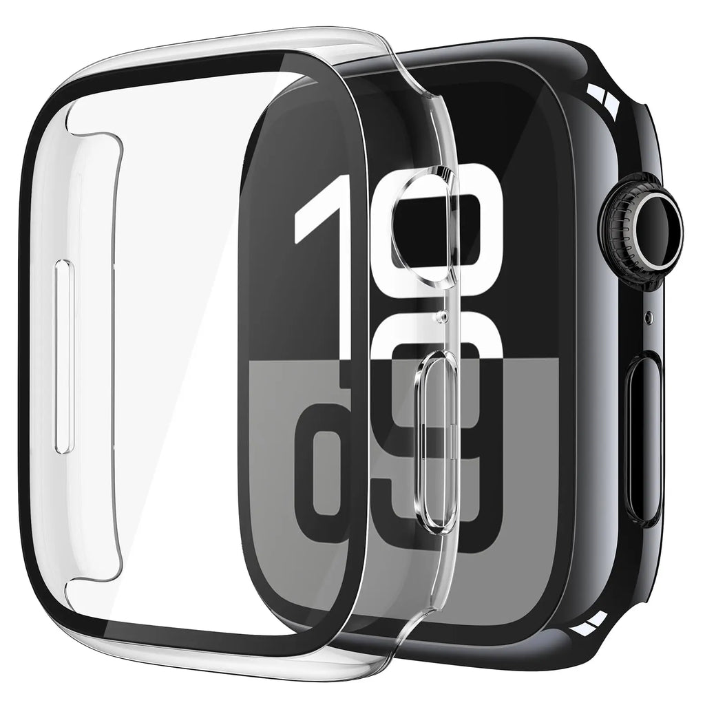 Misxi 2 pack black tempered glass case and screen protector for Apple Watch Series 10 and 11, 46mm.