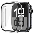 Black tempered glass case for Apple Watch Series 11 and 10, includes two screen protectors for 46mm iWatch.