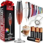 Silver Zulay milk frother with titanium motor, handheld design, ideal for lattes, frappes, and matcha blending.