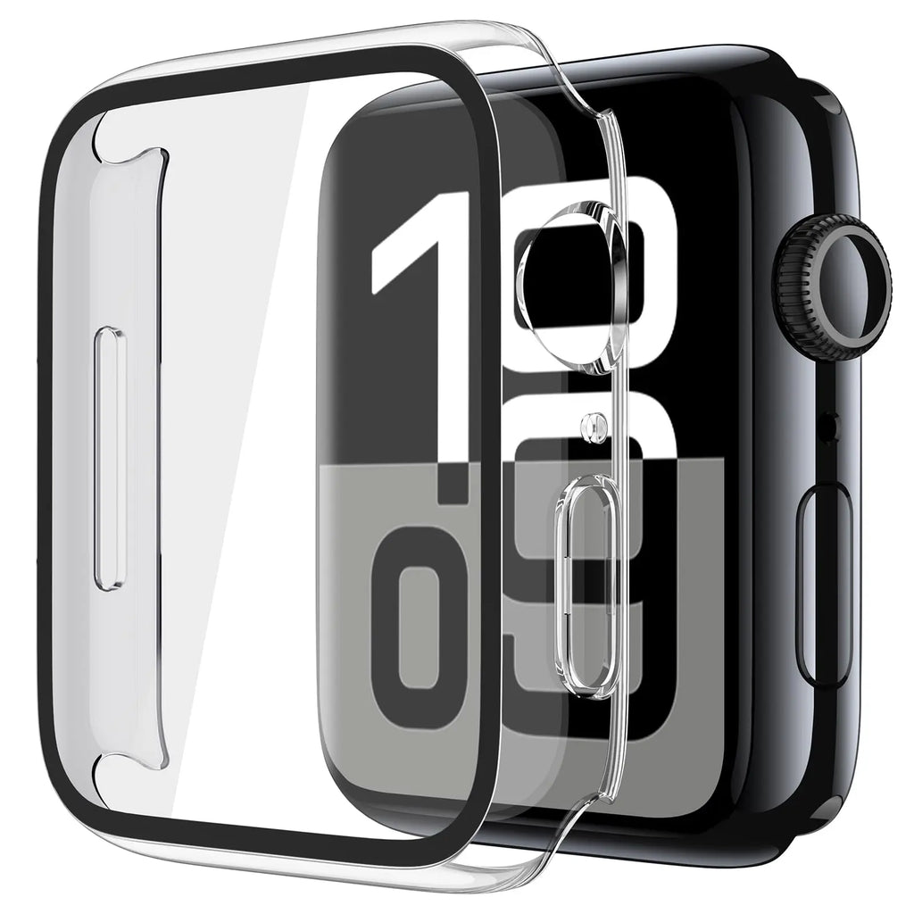 Misxi tempered glass case for Apple Watch Series 11 and 10, 46mm, in black, showcasing screen protector cover design.