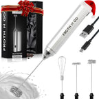 Zulay handheld milk frother in silver, featuring an upgraded titanium motor for frothing coffee and making lattes.