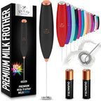 Zulay handheld milk frother in silver with upgraded titanium motor for making lattes, frappes, and matcha drinks.