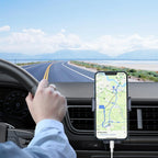 Blukar car phone holder mount with metal hook clip, 360° rotation, and one button release for smartphones in vehicle air vent.