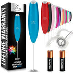 Zulay handheld electric milk frother in silver, featuring a titanium motor for lattes, matcha, and frappes.