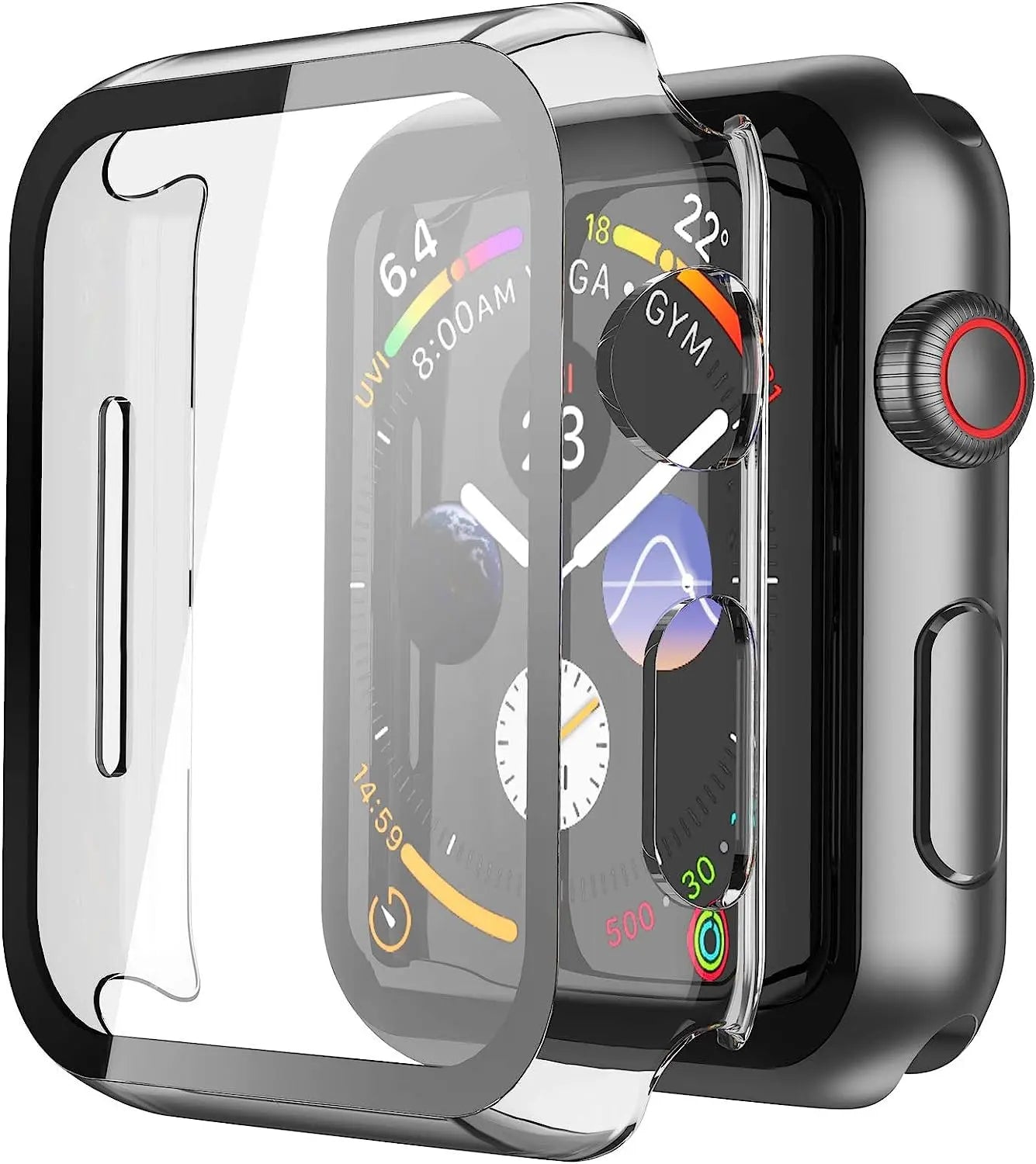 Black tempered glass case for Apple Watch Series 11 and 10, 46mm, with screen protector in a 2-pack by Misxi.