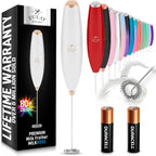 Zulay handheld milk frother in silver, featuring a titanium motor for frothing coffee, latte, and matcha drinks.