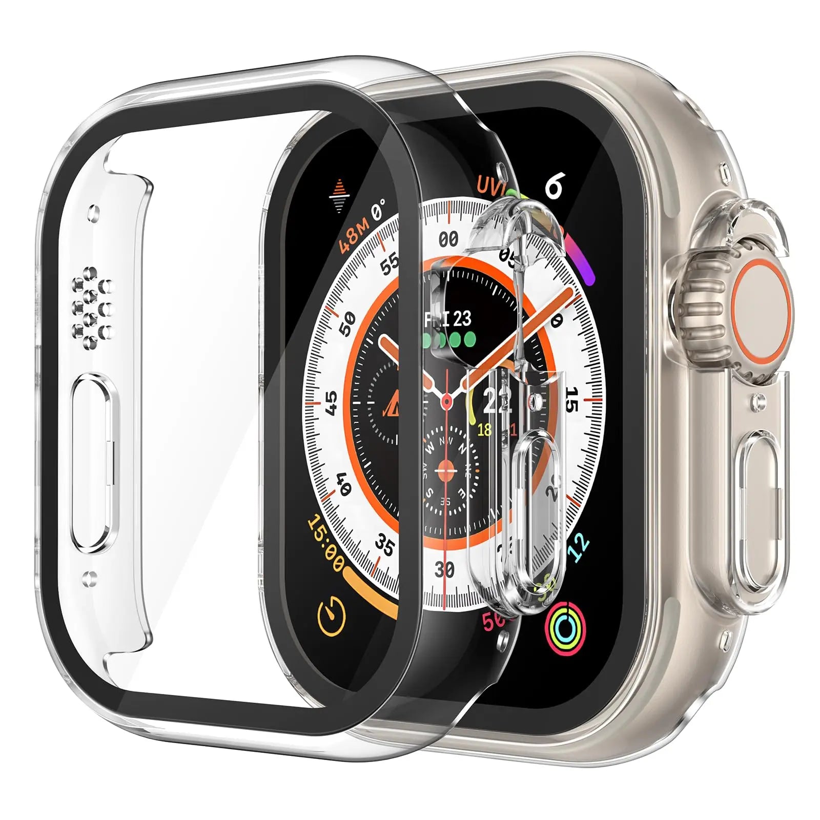 Misxi tempered glass case for Apple Watch Series 11 and 10, 46mm, black screen protector cover displayed.