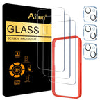 Ailun 3 pack screen protector and camera lens protectors for iPhone 17 Pro Max with installation frame and case compatibility.