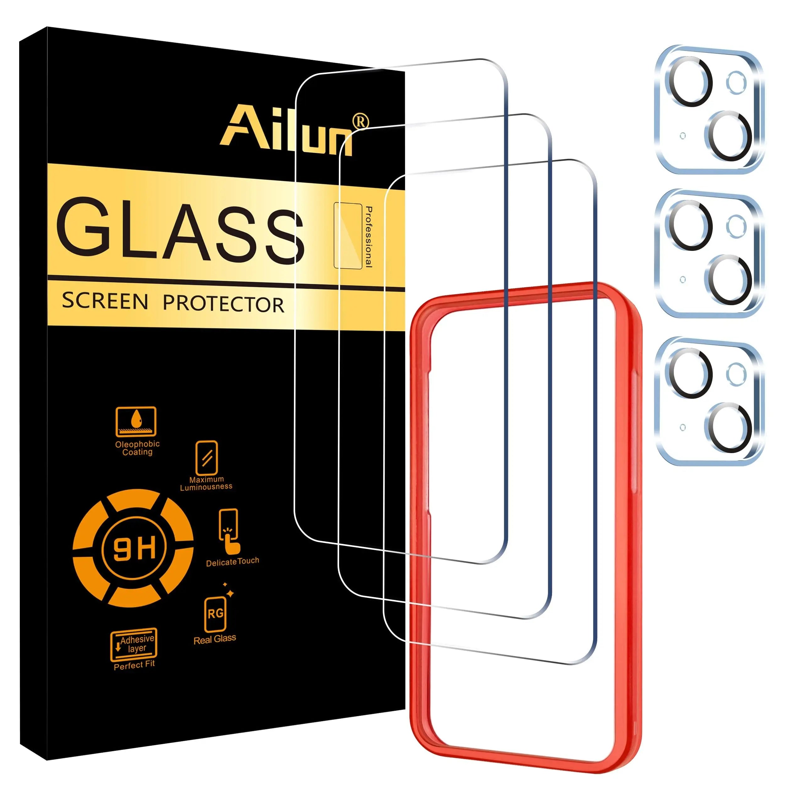 Ailun 3 pack screen protector and camera lens protectors for iPhone 17 Pro Max with installation frame and case compatibility.