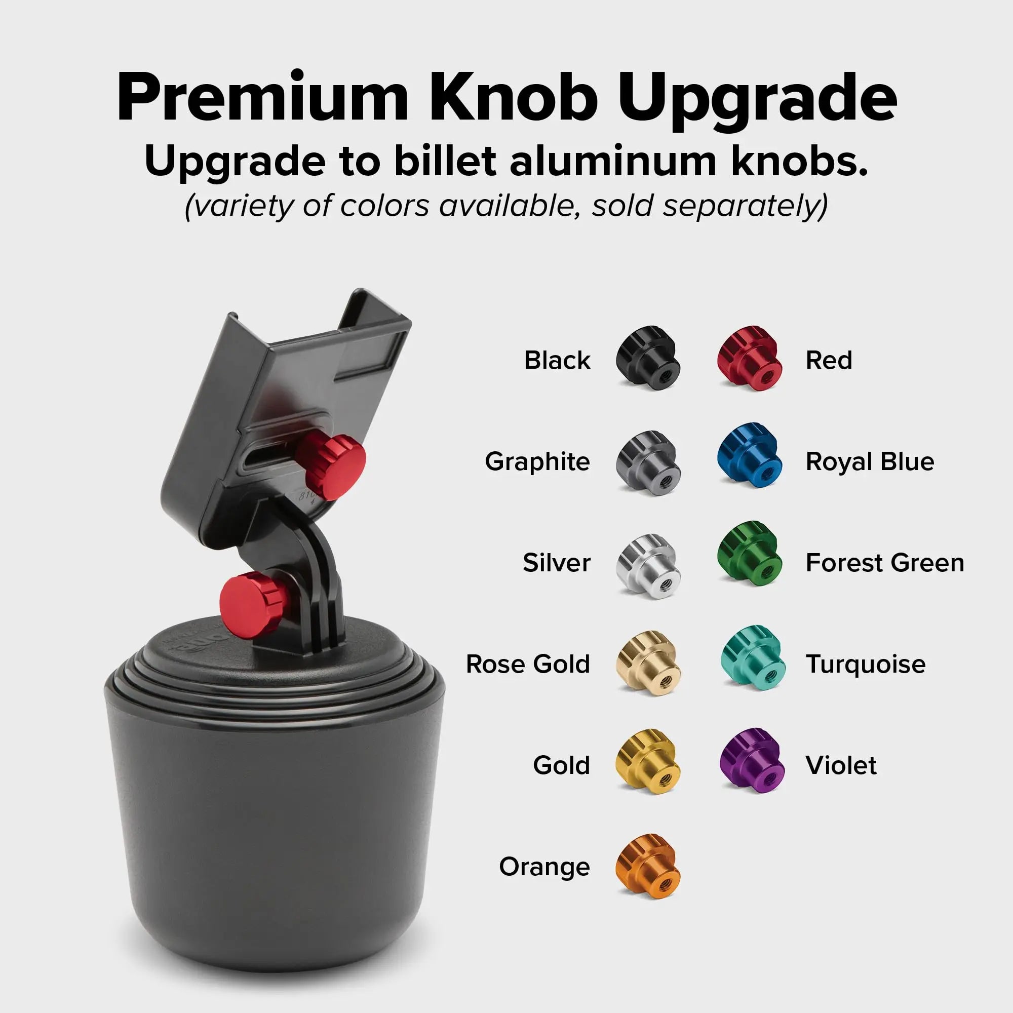 WeatherTech CupFone universal cup holder phone mount in black, featuring adjustable fit and open access for charging.