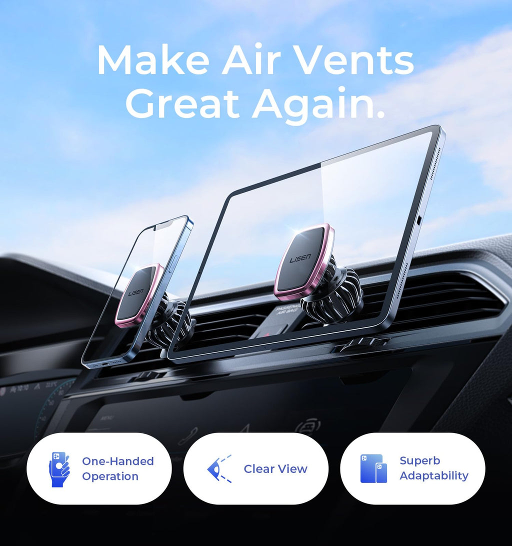 LISEN magnetic phone holder for car with strong magnets, designed for Galaxy S25 Ultra and 4-6.7 inch smartphones in black.