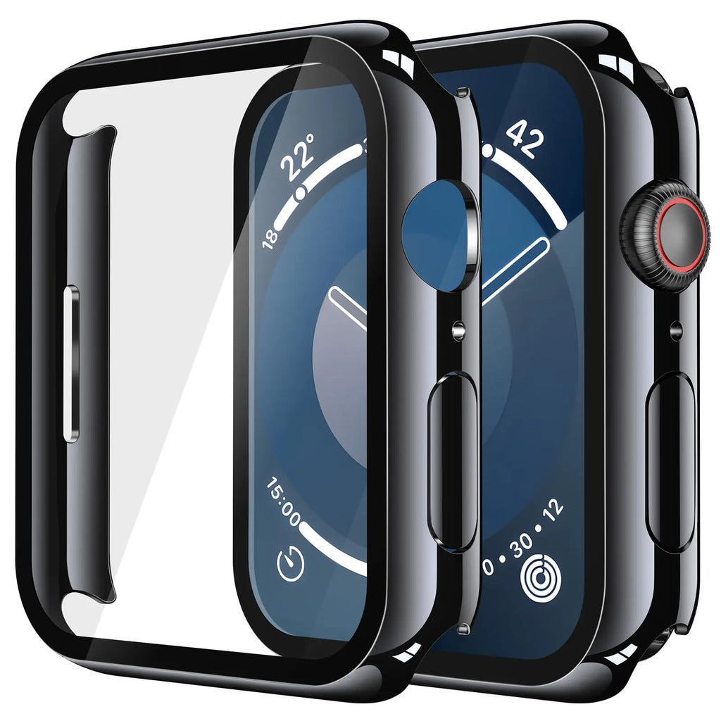 Misxi 2 pack tempered glass case for Apple Watch Series 11 and 10, 46mm, black screen protector cover.
