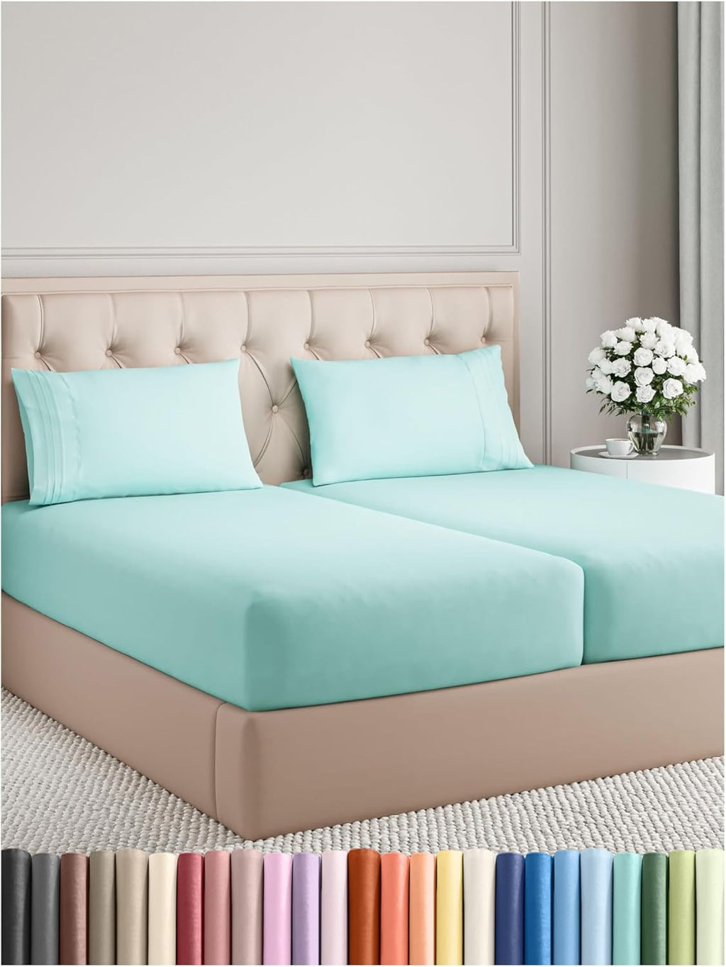 CGK Unlimited white queen sheet set with deep pockets, showcasing soft, breathable, and wrinkle-free fabric.