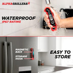 Digital meat thermometer by Alpha Grillers, showcasing instant read display for precise cooking and grilling temperatures.