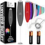 Zulay handheld milk frother in silver, featuring an upgraded titanium motor for lattes, matcha, and frappes.