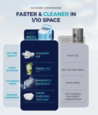 EUHOMY black countertop ice maker machine with handle, producing 26lbs of ice in 24 hours, shown with basket and scoop.