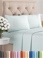 CGK Unlimited 4 piece white queen sheet set with deep pockets, soft texture, and breathable fabric for ultimate comfort.