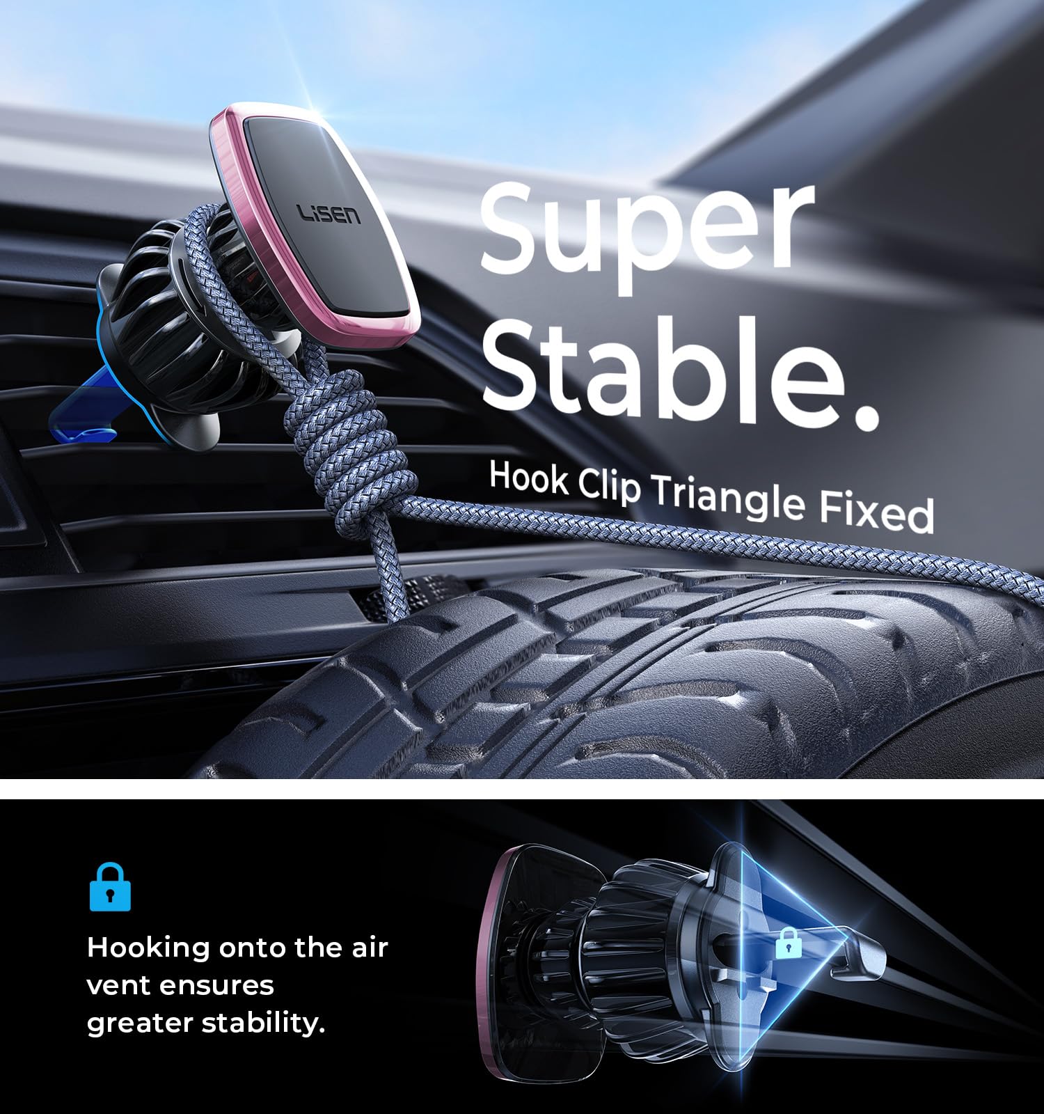 LISEN magnetic phone holder for car with strong magnets, designed for Galaxy S25 Ultra and 4-6.7 inch smartphones.