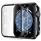 Misxi tempered glass case for Apple Watch Series 11 and 10, black, 46mm screen protector cover, side view displayed.