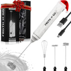 Zulay handheld milk frother in silver with a titanium motor, ideal for lattes, matcha, and coffee blending.