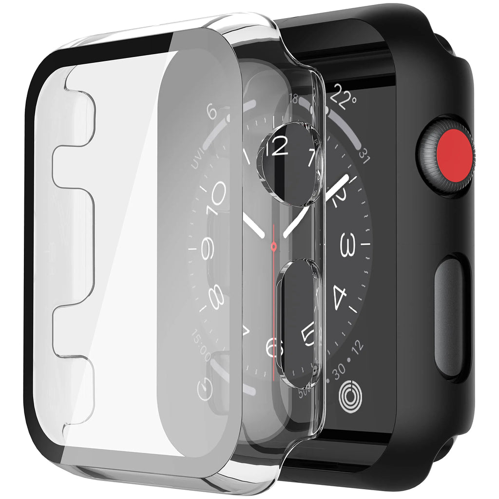 Misxi tempered glass case for Apple Watch Series 11 and 10, 46mm, black screen protector cover on a watch display.