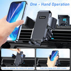 Blukar car phone holder mount with metal hook, 360° rotation, and one-button release for smartphones in vehicle air vent.