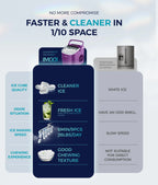 EUHOMY black countertop ice maker machine with handle, basket, and scoop, producing 26 lbs of ice in 24 hours.