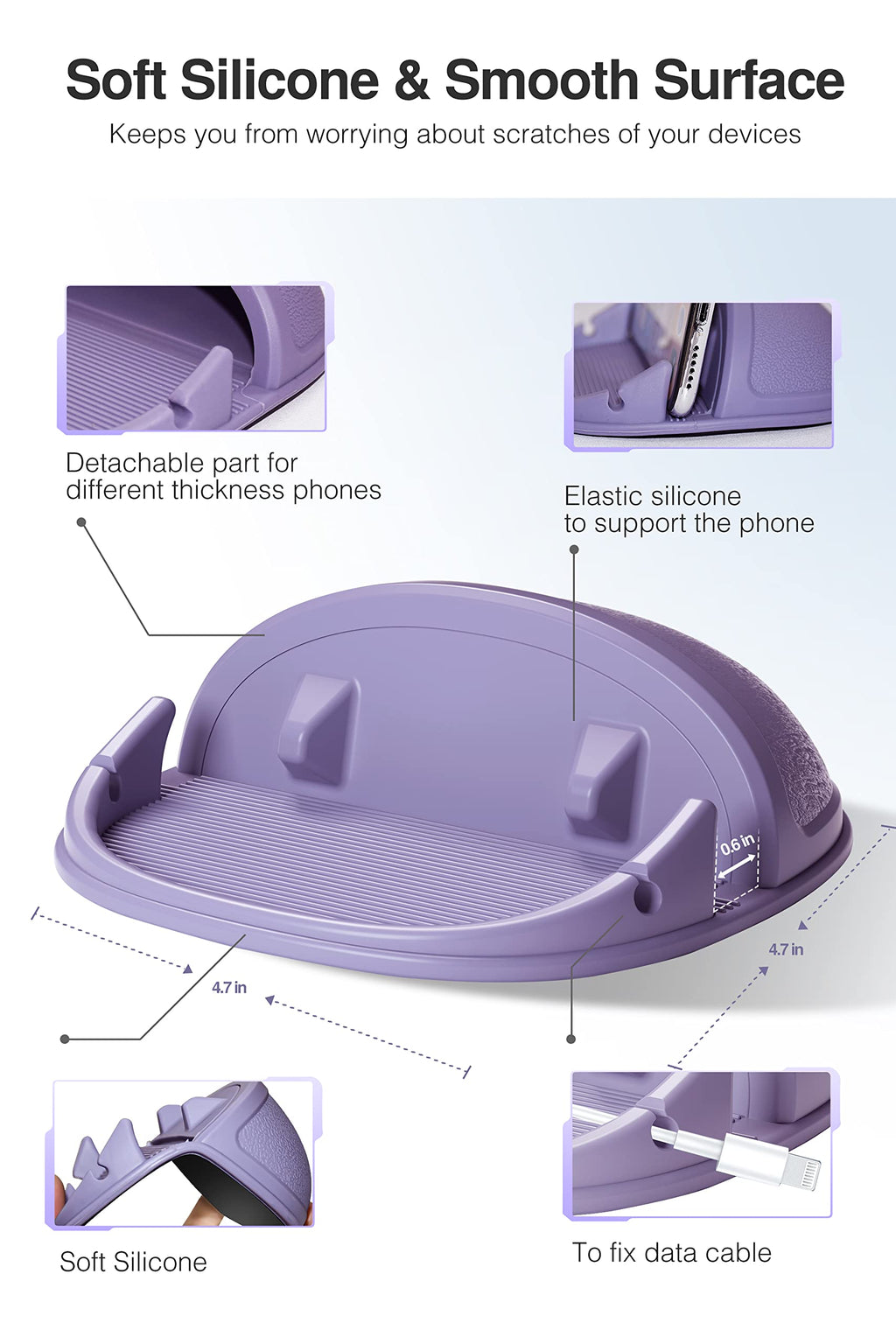Loncaster car phone holder in black, silicone pad for various dashboards, compatible with smartphones and GPS devices.