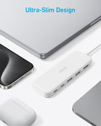 Anker USB C hub with 5 ports, including HDMI and USB-A, designed for MacBook Pro, Air, and Dell laptops.