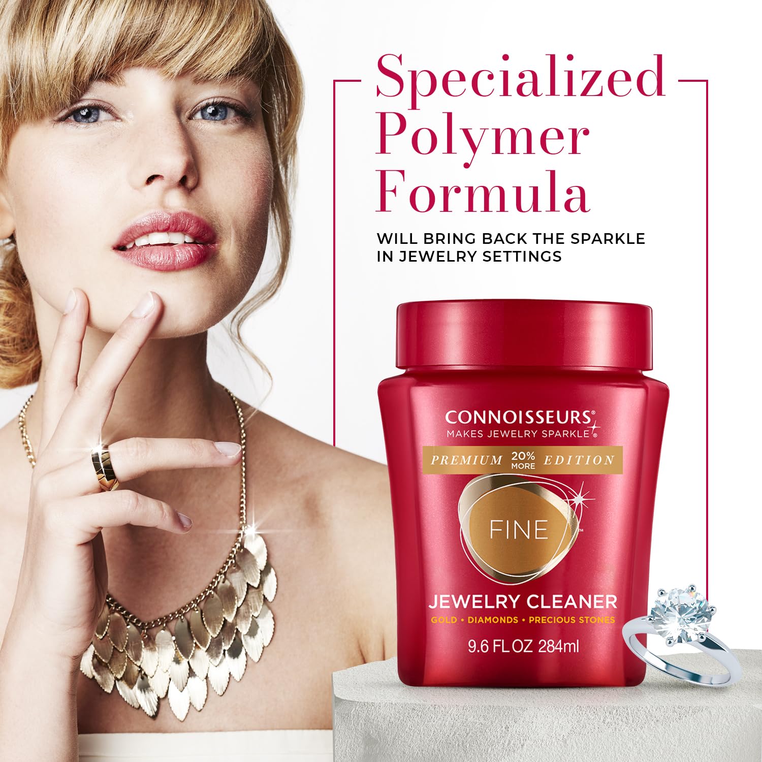 CONNOISSEURS Premium Edition Jewelry Cleaner 9.6oz bottle for fine, silver, and delicate jewelry care.