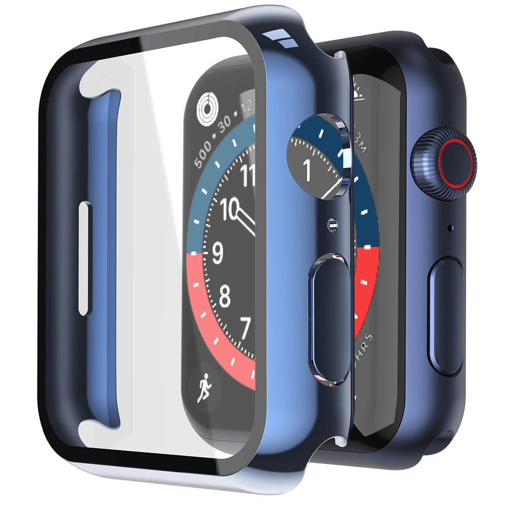 Black tempered glass case for Apple Watch Series 11 and 10, showing protective cover and precise fit for 46mm iWatch.