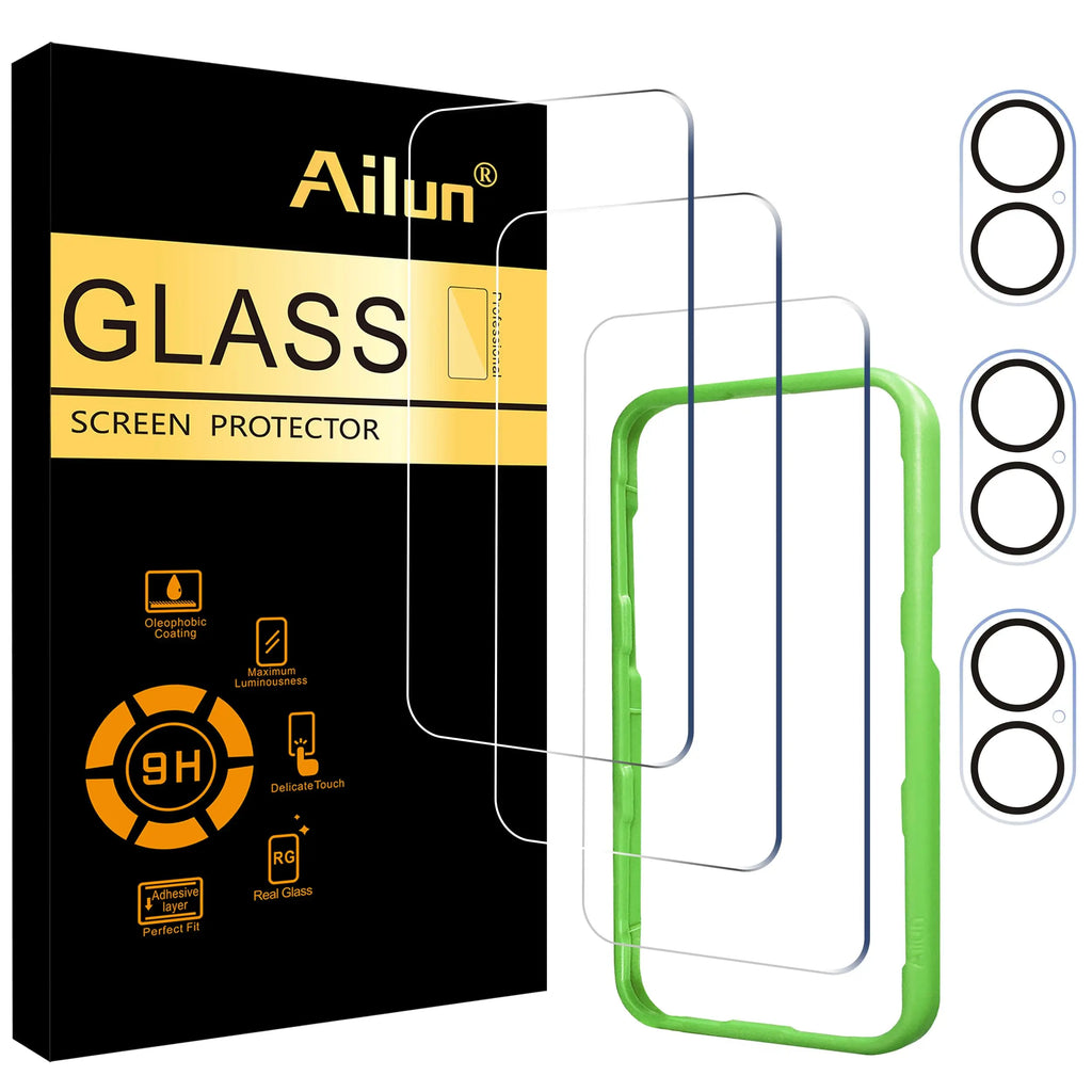 Ailun 3 pack screen protector and camera lens protector for iPhone 17 Pro Max with installation frame, case friendly design.