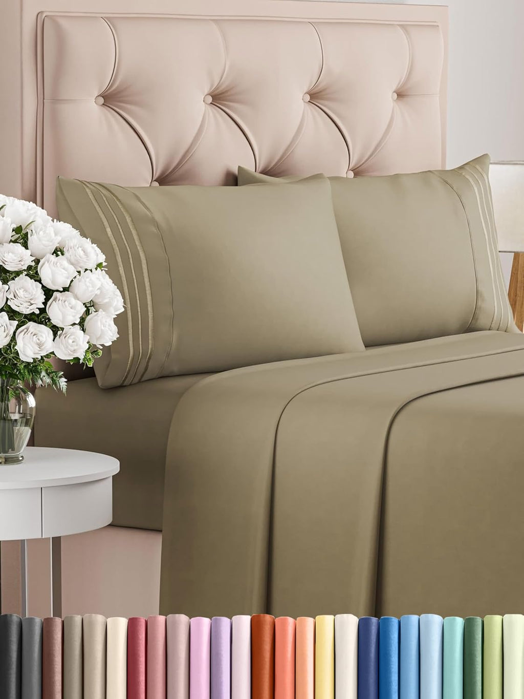 CGK Unlimited queen white sheet set, featuring soft, breathable, cooling fabric with deep pockets for easy fit.