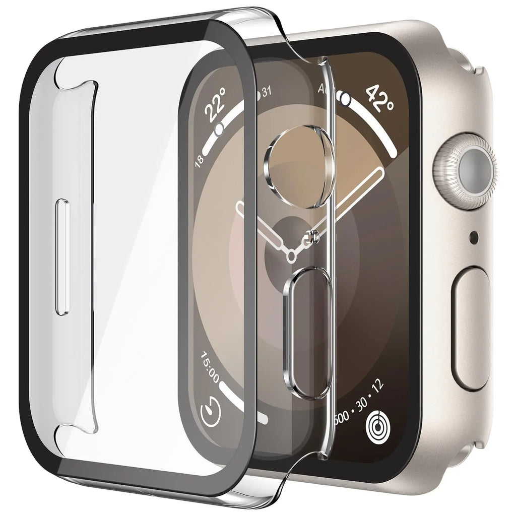 Misxi tempered glass case for Apple Watch Series 11 and 10, 46mm, black screen protector cover, showing a sleek design.