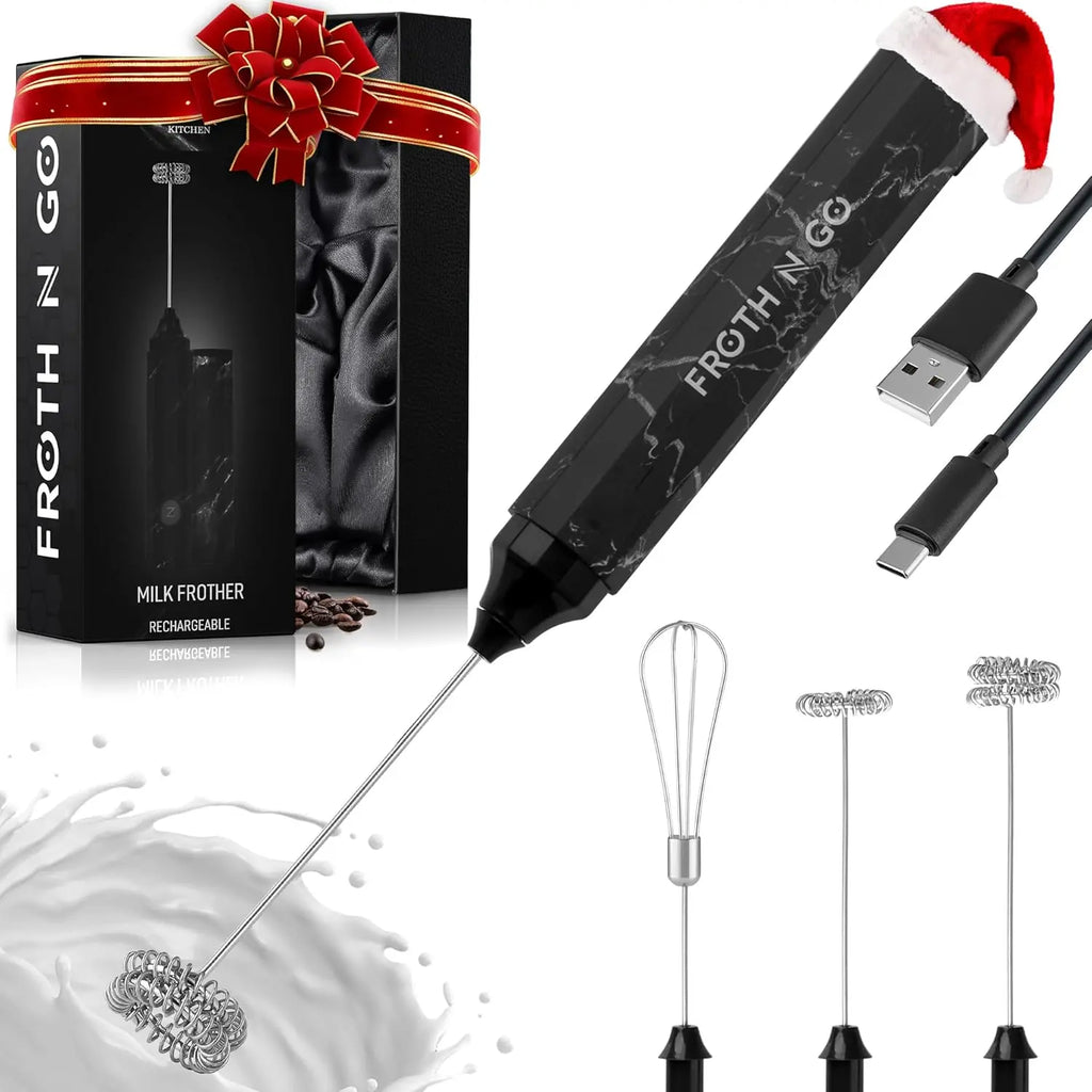 Zulay milk frother in silver, featuring a handheld design and upgraded titanium motor for blending coffee and matcha.