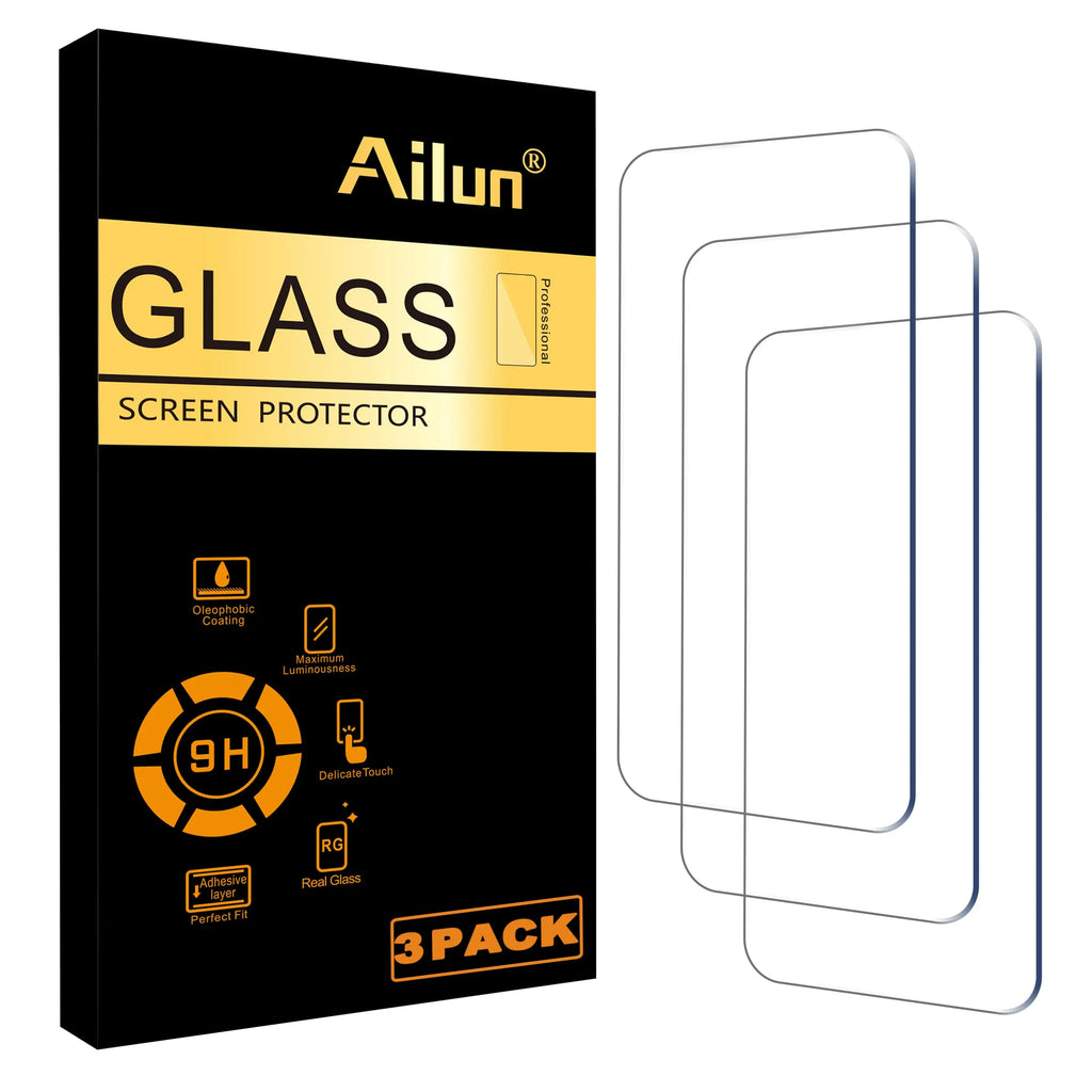Ailun tempered glass screen protector for iPhone 16/15, 6.1 inch, case-friendly, and dynamic island compatible, 3 pack.