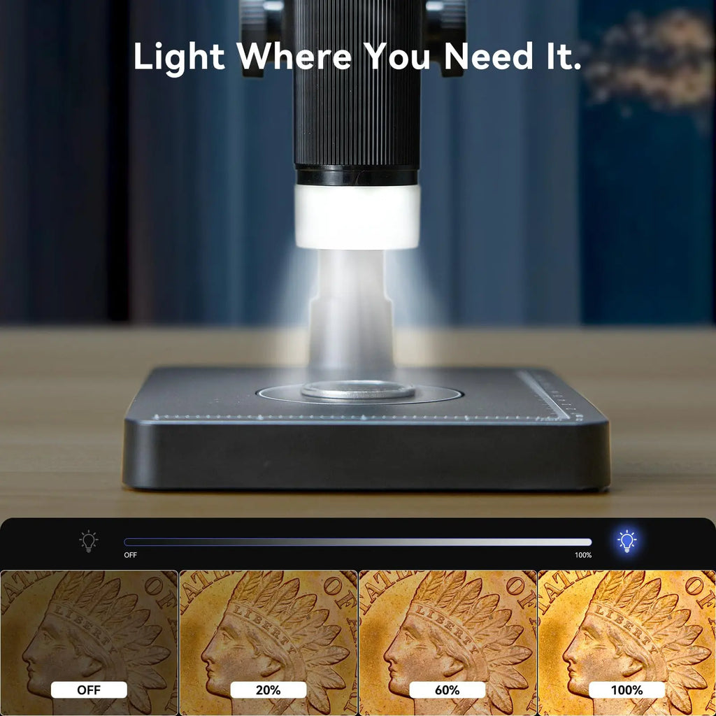 Elikliv LCD digital coin microscope 1000x with 8 LED lights and 4.3-inch display, compatible with Windows and MacBook.