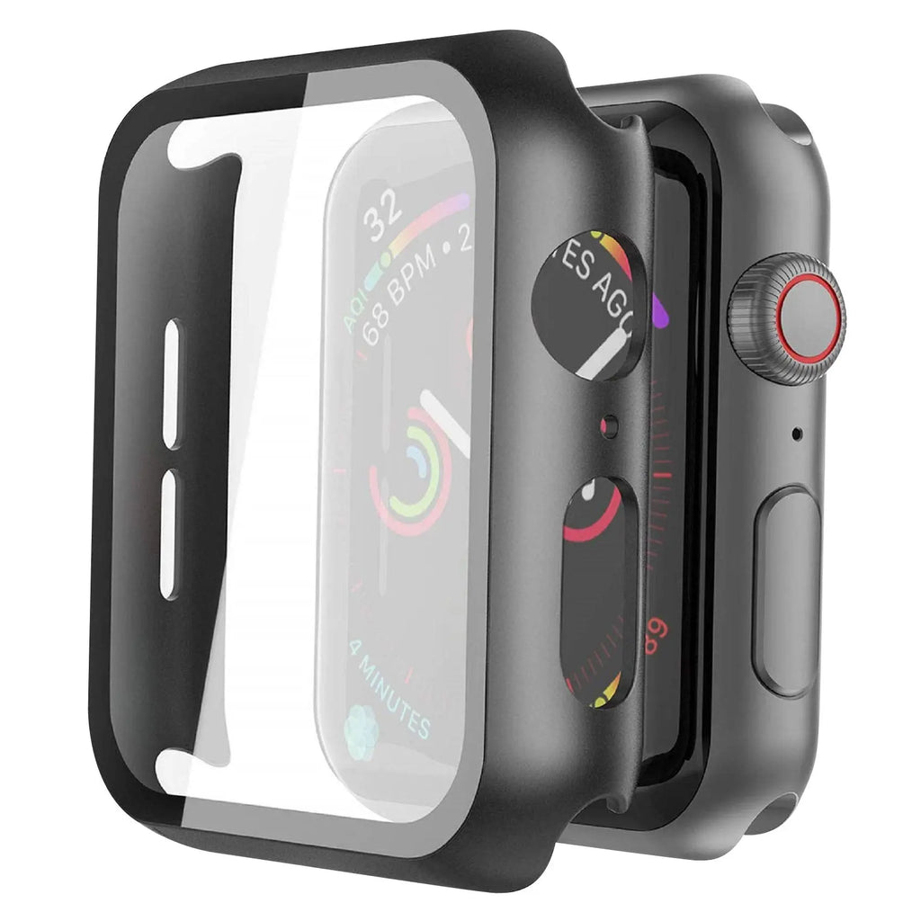 Black tempered glass case for Apple Watch Series 11 and 10, includes 2 pack screen protector cover by Misxi.