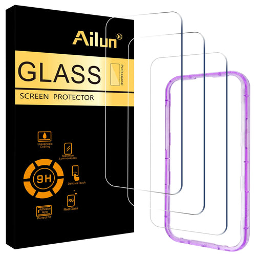 Ailun tempered glass screen protector for iPhone 16/15, 3-pack, compatible with Dynamic Island, case-friendly design.