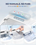 EUHOMY black countertop ice maker machine with handle, producing 26lbs of ice in 24 hours, includes basket and scoop.